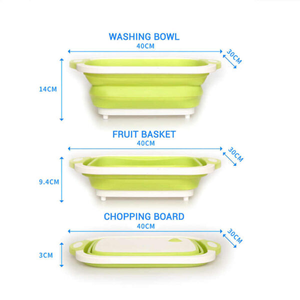 Multi-Function 3 In 1 Sink Cutting Board Foldable Fruit Washing Basket